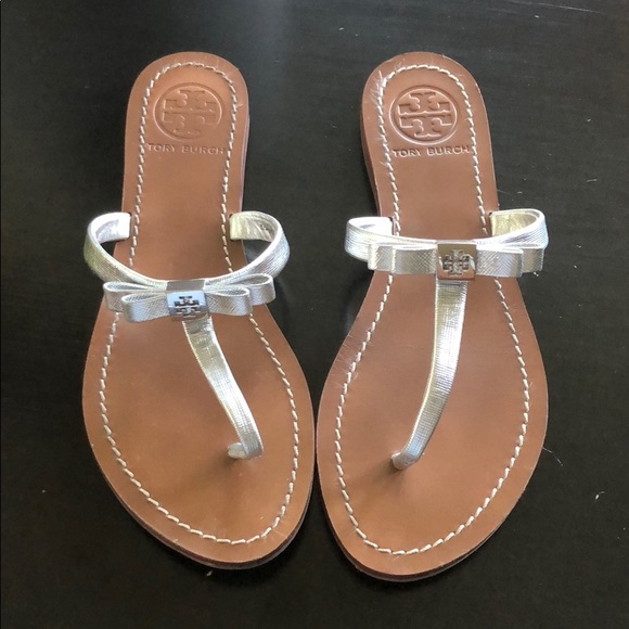 silver bow flip flops